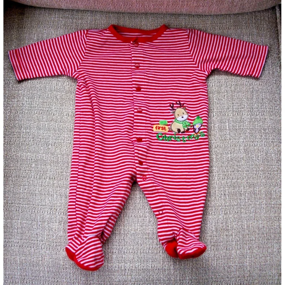 Baby's First Christmas Carter's Embroidered Sleeper EUC 3 Mos Penguin Reindeer
